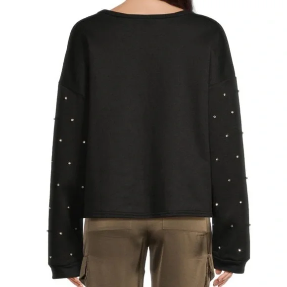 Lea & Viola Black Sweater with Embellished Crystal Diamond Details - Picture 3 of 3